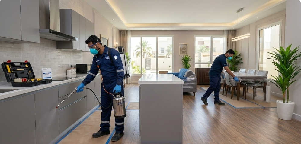 فريق مكافحة حشرات يستخدم مبيدات باير