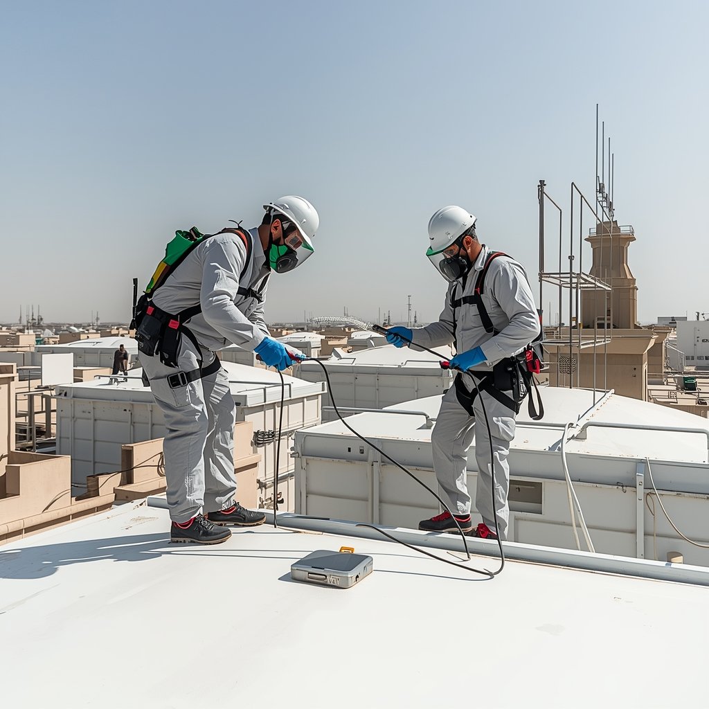 فني متخصص ينظف خزان مياه علوي في الرياض