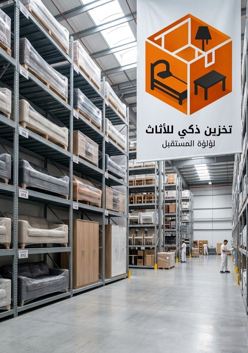 أرفف منظمة ومرقمة في مستودعات تخزين عفش الرياض
